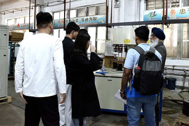 Indian customer came to our factory to inspect and accept the six-station induction brazing machine